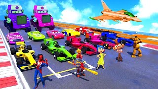 SPIDERMAN CARS Racing Challenge on Parkour Rampa  SUPERHERO HULK Iron Man Goku Race Car GTA 5 MODS [upl. by Kendy]