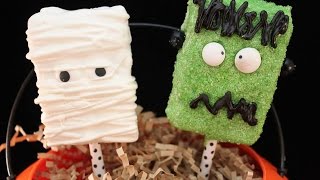 Easy Halloween Treats Rice Krispie Mummy amp Frankenstein [upl. by Garretson477]