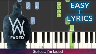 Alan Walker  Faded EASY Piano Tutorial  Lyrics [upl. by Anitsugua]