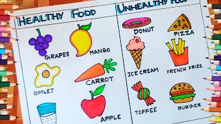 healthy and junk food drawinghealthy and unhealthy food drawing [upl. by Ramsdell]