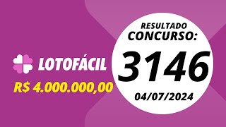 Lotofacil Resultado concurso 3146 04072024 resultadolotofacil lotofacil3146 [upl. by Uziel]