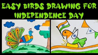 2easy bird drawing for Independence Day 🇮🇳🥰 very easy peacock 🦚 drawing birds drawing easydrawing [upl. by Enayr]