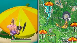 quotREBONDIR SUR UN PARASOL DE PLAGE GEANT DANS PLUSIEURS PARTIESquot DEFI 14 JOURS DÉTÉ sur FORTNITE [upl. by Clayson]