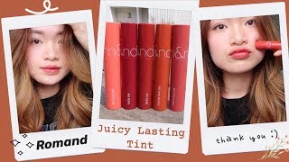 SWATCH  REVIEW  Romand Juicy Lasting Tint ♡ Rosie Pham [upl. by Alihs]