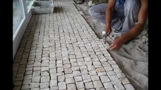 Hand made cobblestone cut and Portuguese pavement laying techniques Roc2c [upl. by Ais]