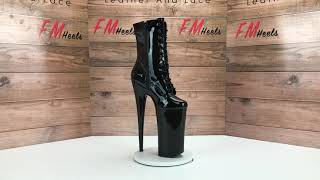 Pleaser Beyond 1020 Black Patent Lace Up Front Ankle Boots 10 inch High Heels [upl. by Gnaoh]