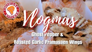 VLOGMAS DAY 2  TRYING POPEYES NEW GHOST PEPPER amp ROASTED GARLIC PRAMASAEN WINGS [upl. by Obbard]