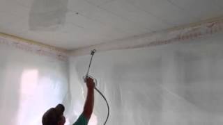 Spraying Interior Ceiling Primer  Sherwin Williams ProBlock [upl. by Naujak]