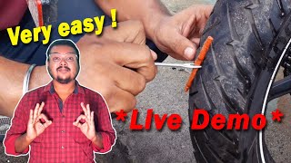 How to use tubeless tyre puncture repair kit  How to repair tubeless tyre puncture at home [upl. by Neelehtak459]