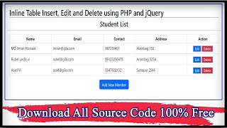 Inline Table Insert Edit and Delete using PHP and jQuery  Code Hunter [upl. by Ailla]