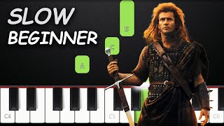 BraveHeart  Main Theme  SLOW BEGINNER Piano Tutorial  SHEET MUSIC by Russell [upl. by Huber782]