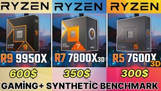 7600x3d vs 7800x3d vs 5800x3d vs R9 9950x vs i9 14900k vs 7900x3d vs 7950x3d 7600x3d gaming test [upl. by Rikahs]