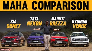 Tata Nexon vs Maruti Brezza vs Kia Sonet vs Hyundai Venue  MAHA COMPARISON [upl. by Annayek464]