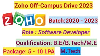 ZOHO Corp Off Campus Drive 2023  BEBTechAny Degree  Apply Now  Job Role  Software Developer [upl. by Vitoria]