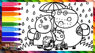 Disegnare e Colorare Peppa Pig con la Sua Famiglia sotto la Pioggia 🐷🐷🐷🐷☔🌈 Disegni per Bambini [upl. by Lhok]