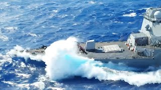 Massive US Destroyer Sails Through Giant Violent Waves at Sea [upl. by Davena]