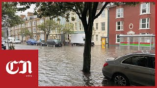 Thunder storm causes flooding in Aberystwyth town centre [upl. by Peckham795]