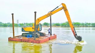 HYUNDAI 245LR SMART Excavator Working River no pontoon [upl. by Jemmie]