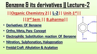 Chemical reaction of Benzene  Derivatives of benzene  L2  Unit1  POC2  Carewell Pharma [upl. by Schrick]