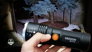 58000W Professional flashlight BXP10 LED JDT50 Lanterna 2000 lumens External battery function TEST [upl. by Conlen]