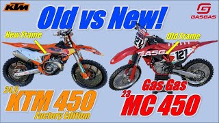 Old vs New 20245 KTM 450 Factory Edition vs 2023 Gas Gas MC450 Back to Back [upl. by Ashjian]