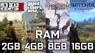 2GB vs 4GB vs 8GB vs 16GB RAM  Test in 7 Games [upl. by Llerreg]