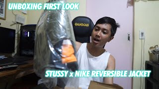 FIRST LOOK at the NEW DROP Stussy x Nike Reversible Varsity Jacket Olive UNBOXING [upl. by Enirehtacyram]