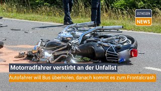 NIEDERAULA Autofahrer will Bus überholen danach kommt es zum Frontalcrash [upl. by Melak161]