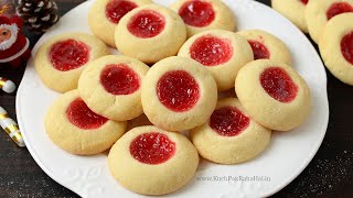 Eggless Thumbprint Cookies Recipe with Jam  Eggless Jam Cookies Christmas Special [upl. by Alicia]