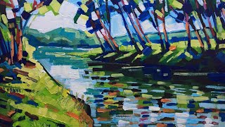 Impressionist landscape with acrylic Painting a river Plein air Art techniques Enrique Zaldivar [upl. by Anela]