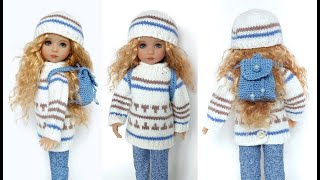 Milky knitted outfit for a doll Little Darling 13quot Dianna EffnerМолочный вязаный аутфит для куклы [upl. by Sokim431]