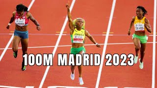 ShellyAnn Fraser Pryce 100m Clash at the Madrid Athletics Meeting 2023 [upl. by Ellerehc521]