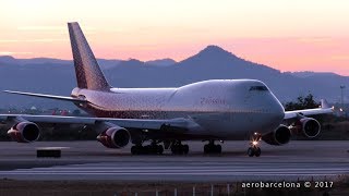 FULL HD Rossiya Airlines 747400 sunset departure BarcelonaEl Prat [upl. by Ahter61]