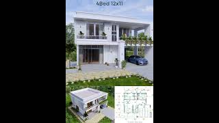 House Design Plan 12x11 m 40x36 Feet 4 Beds Terrace Roof homedesign homedesign housedesign [upl. by Secundas]