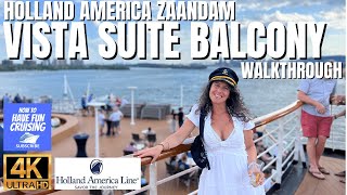 Holland America ZAANDAM VISTA SUITE Balcony Room Walkthrough in 4K [upl. by Roter]