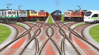 EIGHT INDIAN RAILGADI☕️ CROSSING AT DAIMOND RAILROAD TRACKS RISKY RAILROAD TRICKStrain sim world4 [upl. by Ahseenyt]