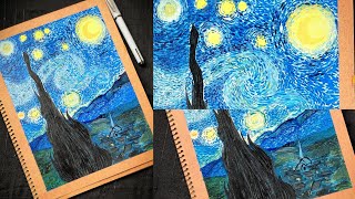 Starry night painting on Notebook ll Starry night painting tutorial step by step with Acrylic colour [upl. by Woermer]