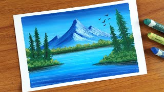 Easy Oil Pastel Landscape painting for beginners  MOUNTAIN SCENERY  Oil Pastel Drawing [upl. by Simeon]