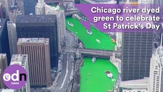 Chicago river dyed green to celebrate St Patricks Day [upl. by Marys368]