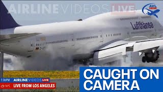 Boeing 747 bounces on LAX runway during hard landing [upl. by Hooke]