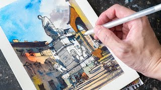 Statue on steps in Florence timelapse sketch [upl. by Laekcim]