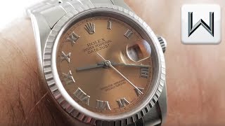 Rolex Datejust Salmon Dial Engine Turned Bezel 16220 Luxury Watch Review [upl. by Akamahs464]