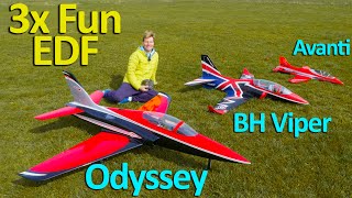 3xEDF Jet Fun  BH Viper 75kW Freewing Avanti 32kW Odyssey 10kW EDF high power jet sound [upl. by Annasiul]