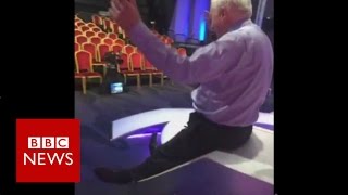 David Dimbleby slides down new Question Time set  BBC News [upl. by Nylarej474]