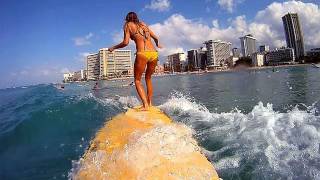 GoPro and Daize Girl surf Waikiki Hawaii [upl. by Brigg192]