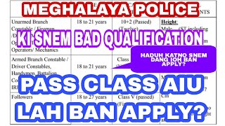 KI SNEM BAD QUALIFICATION BAN IOH APPLY KAM JONG MEGHALAYA POLICE  PASS CLASS AIU IOH BAN APPLY [upl. by Simonetta]