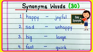 Synonyms words  30 Synonyms words in English  What is Synonym of  Common Synonym Words  Synonyms [upl. by Zuckerman746]