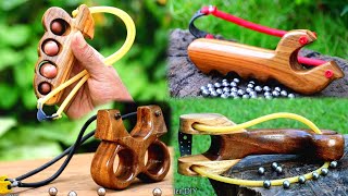 4 Unique And Powerful Wooden Slingshots [upl. by Llerryt]