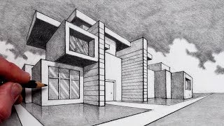 How to Draw in 2Point Perspective Modern House [upl. by Budd]