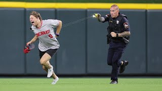 Fan invades baseball field does a backflip and gets Tasered  CAUGHT ON CAMERA [upl. by Selig181]